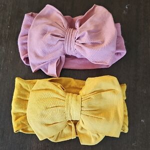 Ruffle Butts Pink and Yellow Bow Hair Accessories Soft Stretchy Fabric